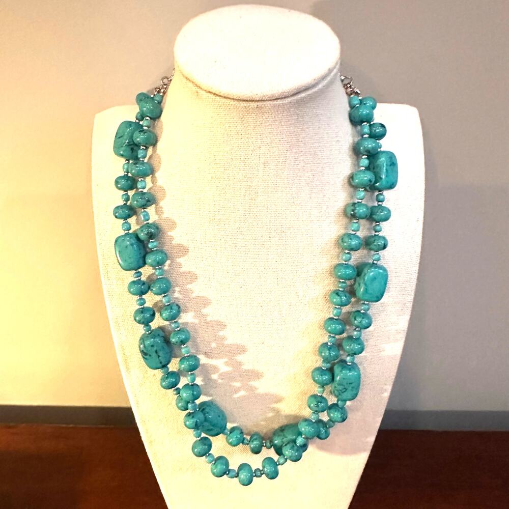 Premier Designs Faux Turquoise Statement Necklace 16' - 19" Long Chunky Jewelry